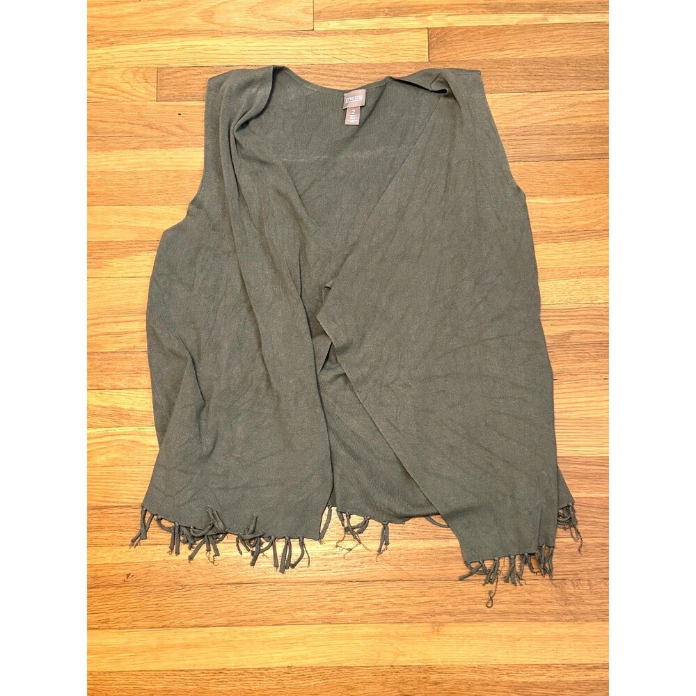 Chico's Women's Gray Perforated Faux Suede Fringe Trim Wrap Size 2